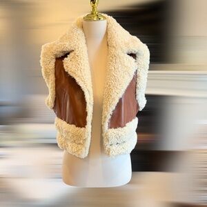 Cinq a’ Sept Women’s Ivory Mahogany Nadia Faux Shearling Vest Size S